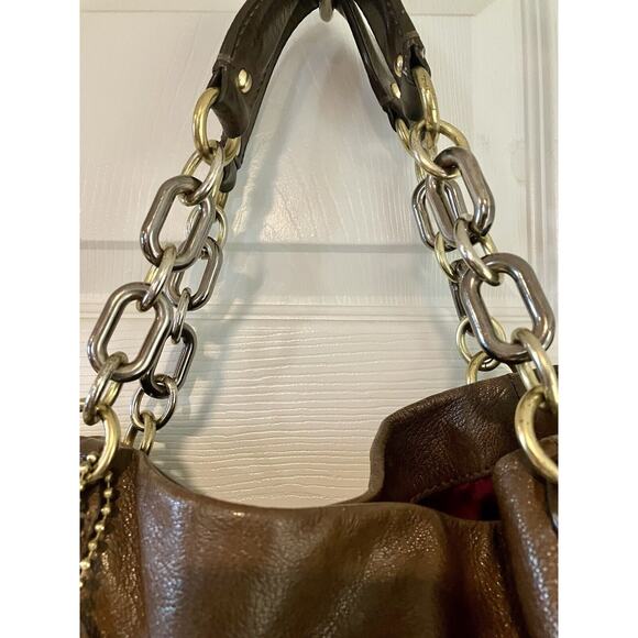 Coach Kristin XL Brown Leather Gold Link Chain Tote Bag Vintage Y2K - Picture 3 of 14